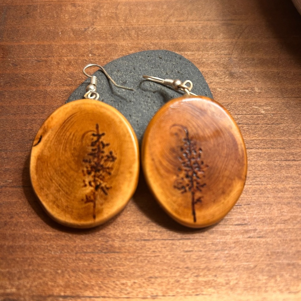 Handcrafted Wooden Earrings with Tree Design